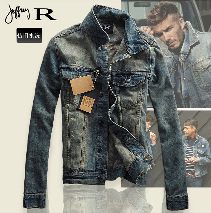 pure cotton men's denim jacket lapel casual denim jacket men's non-cross denim jacket men's fitted jacket