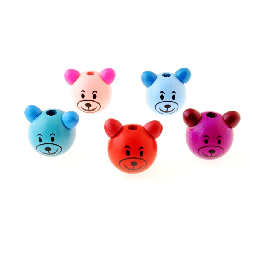 5PCs Color Lovely Animal Cute Bear Wood Beads 27x28mm: WHITE