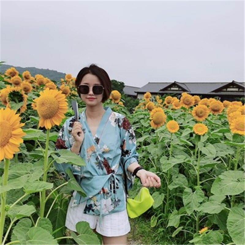 Nowoczesne topy kimono japońskie tradycyjne stroje dla kobiet Yukata Haori Streetwear kwiatowy wydrukować elegancki styl Harajuku retro