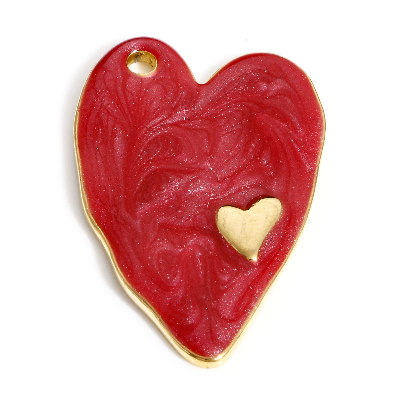 Dijes de corazón de acero inoxidable 304, colgantes de esmalte de mal de ojo religioso para la fabricación de joyas, collar del Día de San Valentín, hallazgos Diy, 1PC: orange