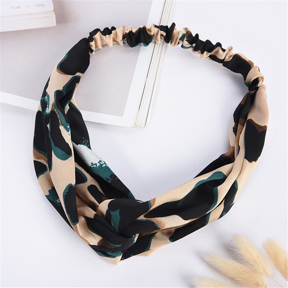 Women Girls Hair Accessories Headband Fabric Cross Boho Leopard Twist Knot Elastic Wrap Turban Hair Band Sport Girls