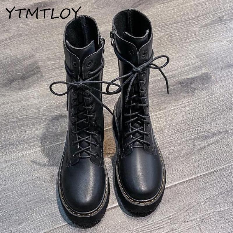 Botas de moto bonitas para mujer, botas de nieve informales combinables, botas negras para otoño e invierno, botas para mujer a media pantorrilla con cierre cruzado