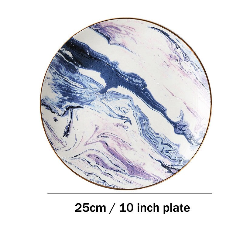 Purple Marbled Dinnerware Set Golden Ceramic Mug Dinner Plate Pasta Dishes Afternoon Tea Salad Dessert Plate Coffee Cup Saucer: 10 inch plate