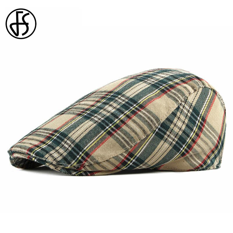 Gorro Formal informal de algodón para hombre y mujer, Boina clásica a cuadros, color verde y rojo, Estilo Vintage, para verano, FS