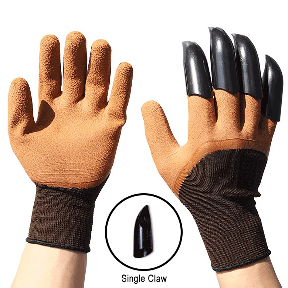 Guantes de jardín con garras de plástico ABS, manoplas de goma duraderas e impermeables para jardinería y jardín al aire libre: Brown 4 Single Claw