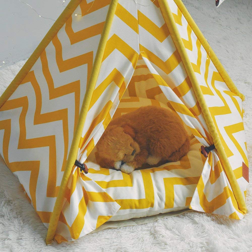 Gelb Chevron Leinwand Hund Tipi Tipi Bett Zelt Katze Zelt Katze Tipi Ohne Kissen 24 Zoll