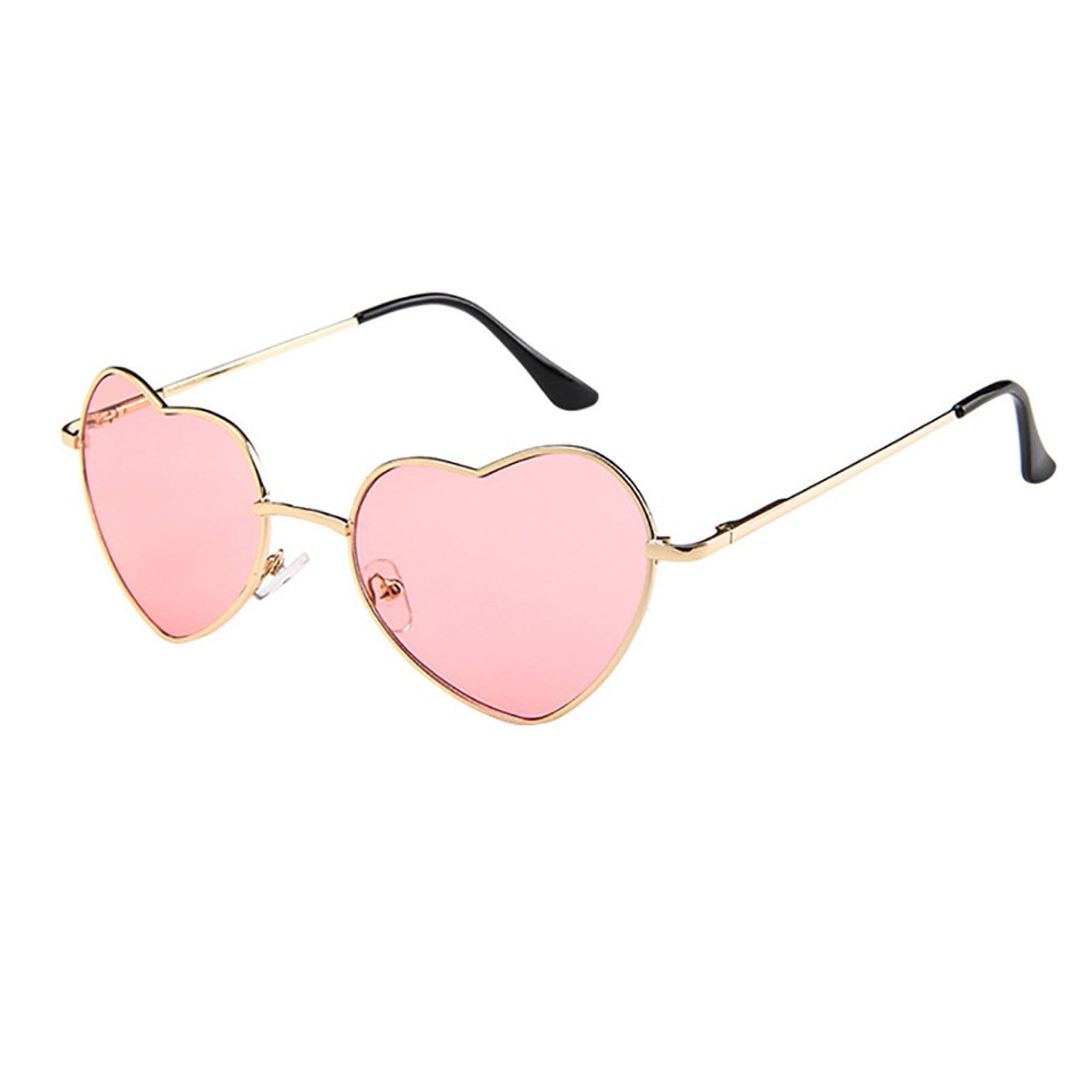 Mens Womens Metal Frame Ladies Heart Shape Sunglasses Love Eyewear Gold Frame Pure Color-Love Heart Shaped Glasses: Pink