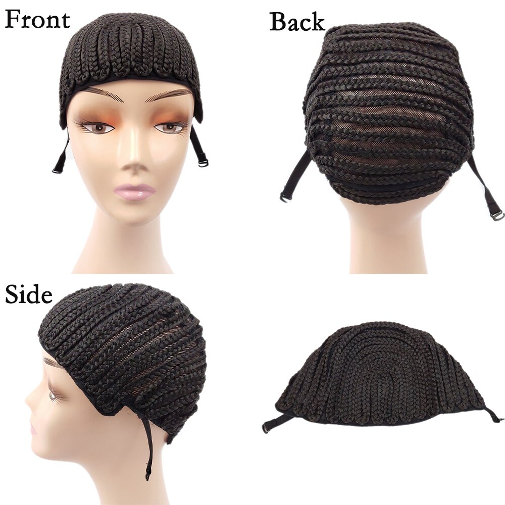 Peluca de trenzas africanas ajustable, 1 tapa de pc, para hacer peluca trenza sintética, correa ajustable, gorro sin pegamento de Color negro, ganchillo