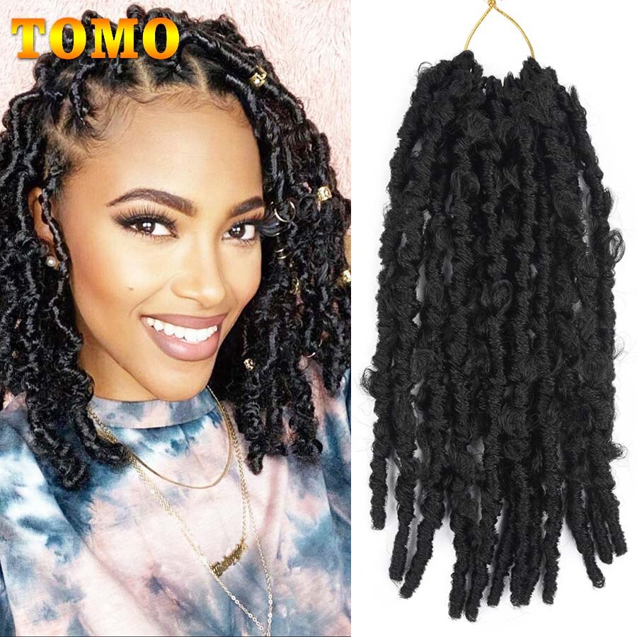 TOMO Butterfly Locs Crochet Braids 12 Inch Pre-looped Bob Distressed Faux Locs Braiding Hair Extensions Natural Synthetic Hair