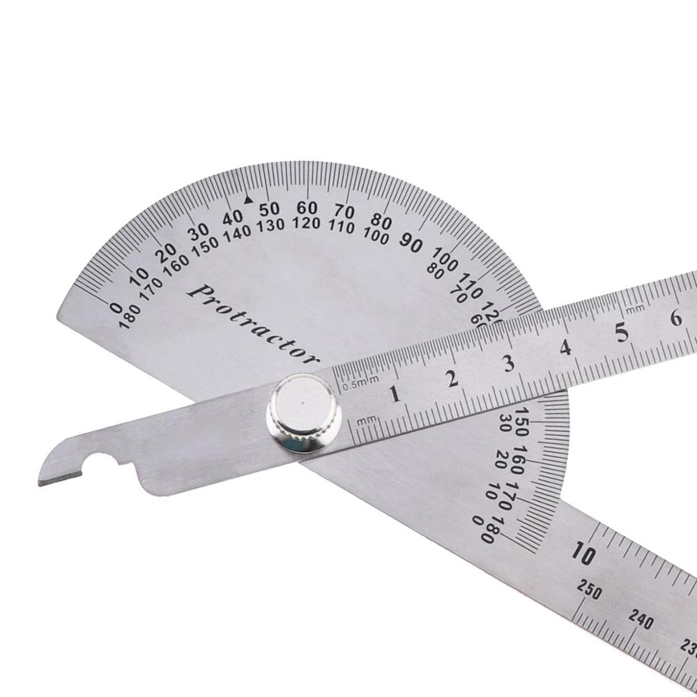 Angle Scale With Round Head Rotary 180 Degree Stainless Steel Adjustable Double Arm Protractor Tool 150 MM 200MM 250MM