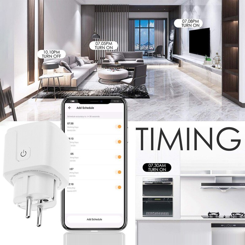 Smart WiFi plug adapter 16A remote voice control power monitor socket timing function to use with Alexa Google Home Tuya