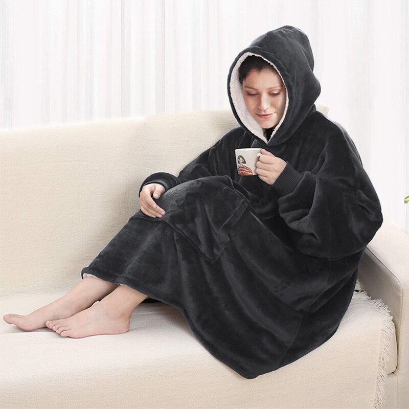 Winter Oversized Hoodie Blanket Adult and Children Plush Fleece Sherpa Weighted Blanket With Sleeves Wearable TV Blanket Hoodie