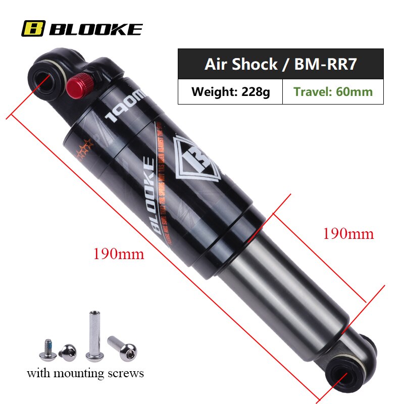 BLOOKE-amortiguador trasero de aire único para bicicleta eléctrica, suspensión de choque para Scooter de montaña, 125, 150, 165, 190 MM: 190MM