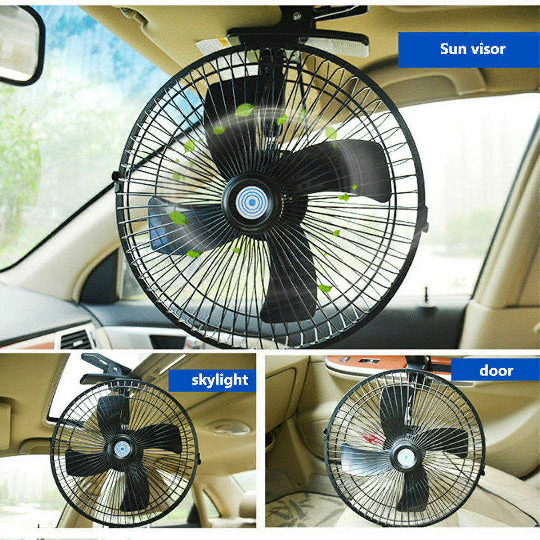 12/24V Car Fan Dashboard Electric Vehicle Car Van Truck Home Clip-On Fan 2 Speed Airflow
