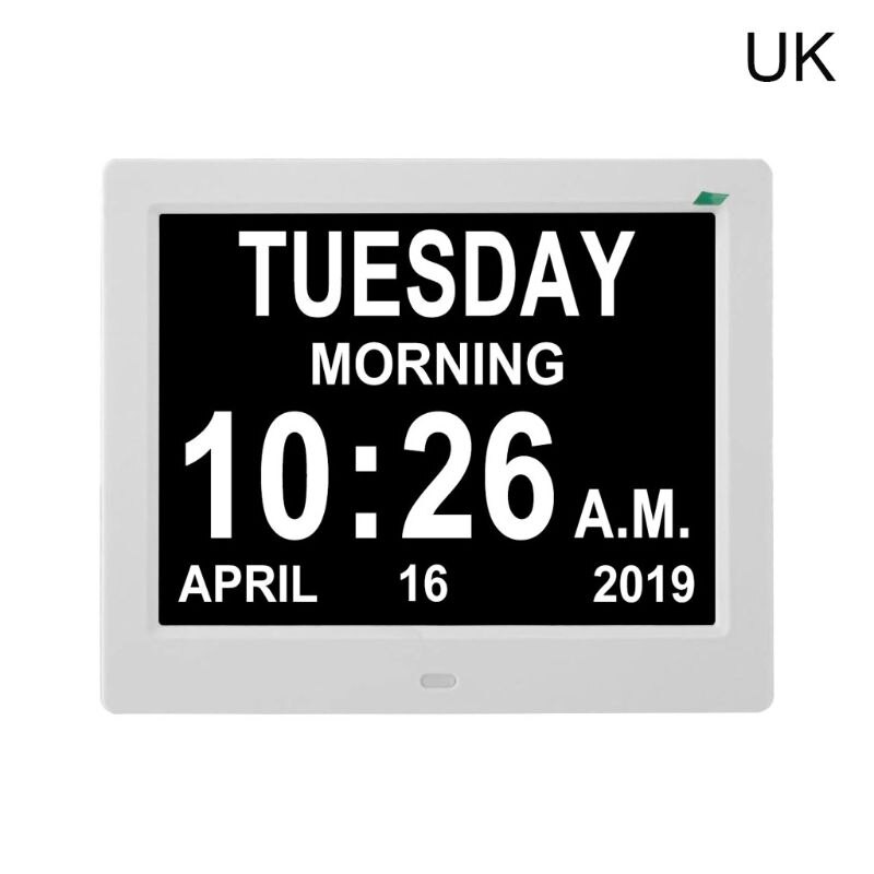 8Inch IPS Digital Clock Calendar with Date Day Reminder for Elderly and Children B85C: W-UK