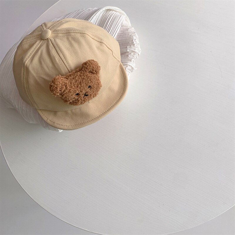 Berretto da bambino carino cartone animato orso ragazzi berretto da baseball proprietà cotone regolabile per bambini ragazze cappelli da suola cappellini con visiera morbida: beige