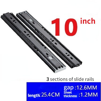 Stainless Steel Drawer Slides Three-section Rebound Slides Furniture Cushioning Damping Slides Smooth and Silent Slides: black 10 inch 25cm