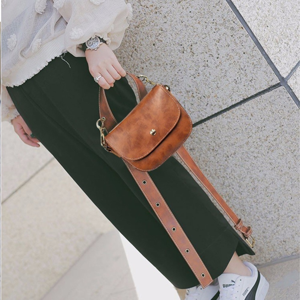 Women PU Leather Belt Bag Luxury Waist Bags Brand Ladies Phone Fanny Pack Solid color pattern, simple .