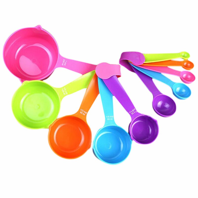 KHGDNOR 10 stks/set Maatlepel Cups Set Regenboog Kleur Plastic Pastry Saus Maatregel Cups Lepels Bakken Meting Gebruiksvoorwerp