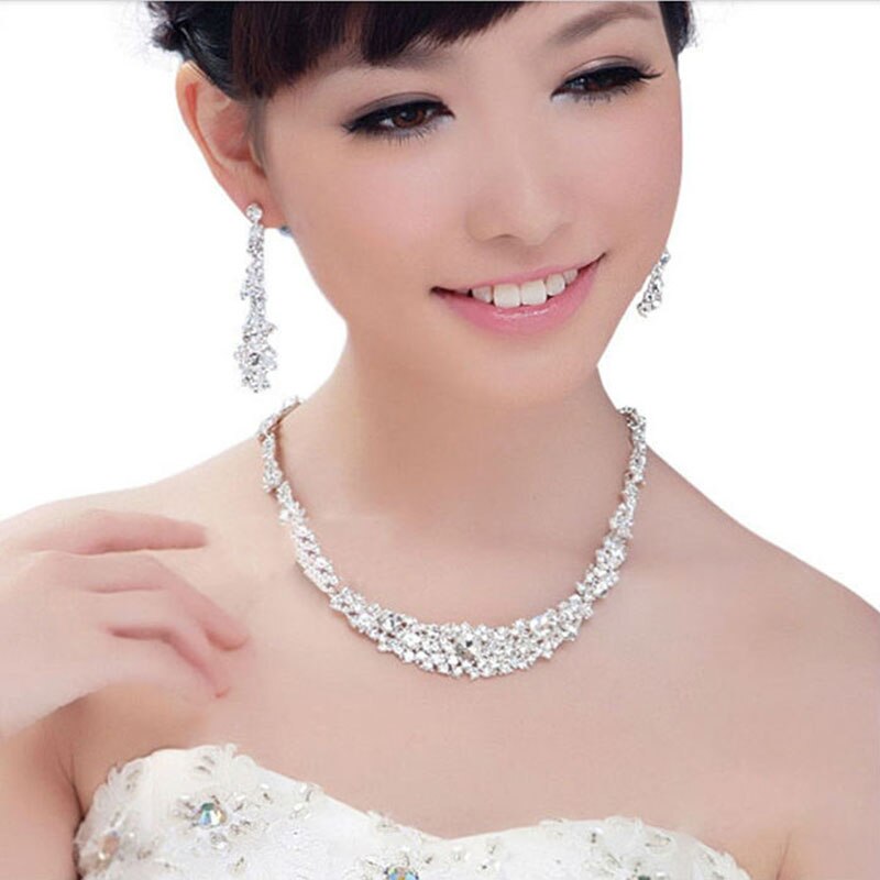 Treazy Kwastje Crystal Bridal Bruiloft Sieraden Sets Voor Vrouwen Zilveren Kleur Choker Ketting Oorbellen Set Wedding Party Sieraden