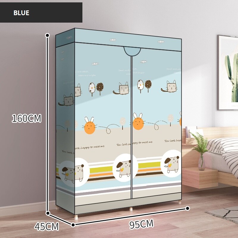 Free install Folding Wardrobe Simple Metal Iron Coat Rack Floor Shelf Standing Clothes Hanging Storage Bedroom Furniture szafa