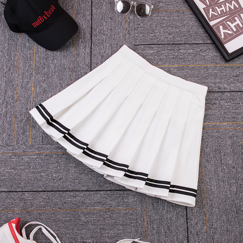 Faldas de cintura alta para mujer, minifalda a cuadros plisada a rayas con cintura elástica, estilo coreano inglés Y2k: L / Blanco