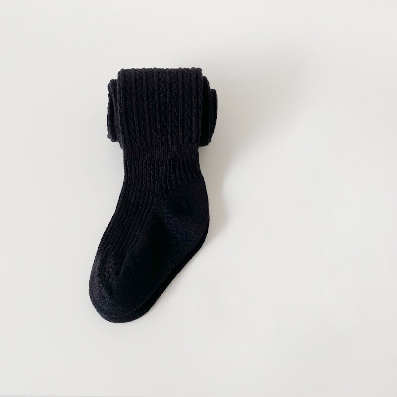 Kinder Strumpfhosen Socken Grils Baumwolle Winter Warme Rippen Leggings Kinder Feste Farbe Prinzessin Hosen Kleinkind Baby Kleid Zubehör: Black / S