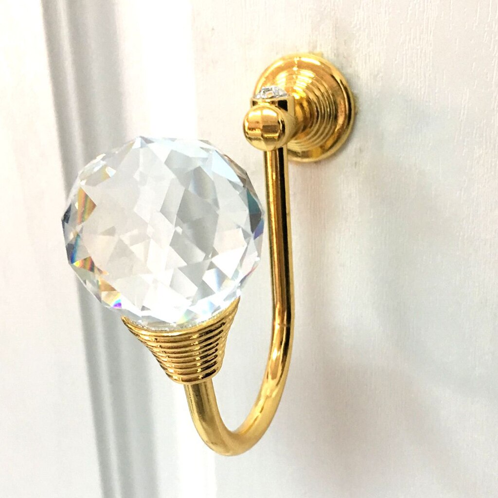 Zinc Alloy Crystal Curtain Hold Backs Tie Back Wall Hook Diamante Holder for Home Room Window Decor: Golden