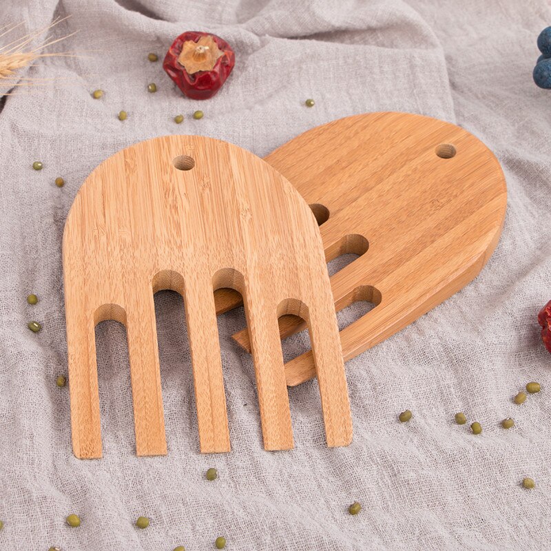 Bamboe Salade Klauwen Versnipperen Handling Carving Eten Salade Schop Vork Voor Mengen Salade Servers Carving Gereedschap