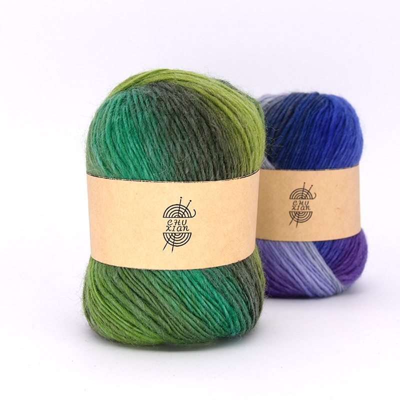 50g/ kugle lang regnbue uld farvning ren uld garn dame sjaler tråd uld hat frakke