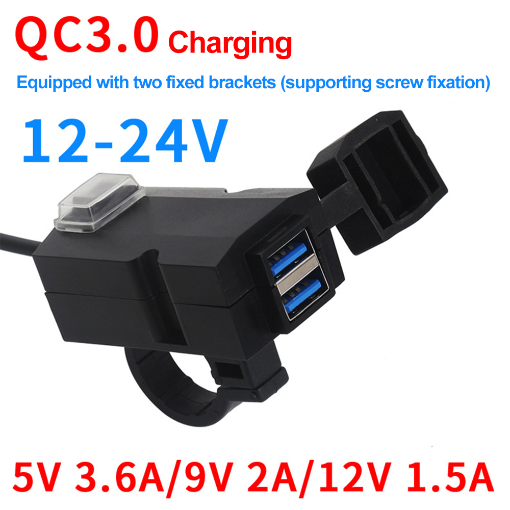 Enchufe USB para motocicleta actualizado, adaptador de fuente de alimentación de 12V con carga de salida USB Dual resistente al agua con interruptor de encendido/apagado para motocicleta: RED