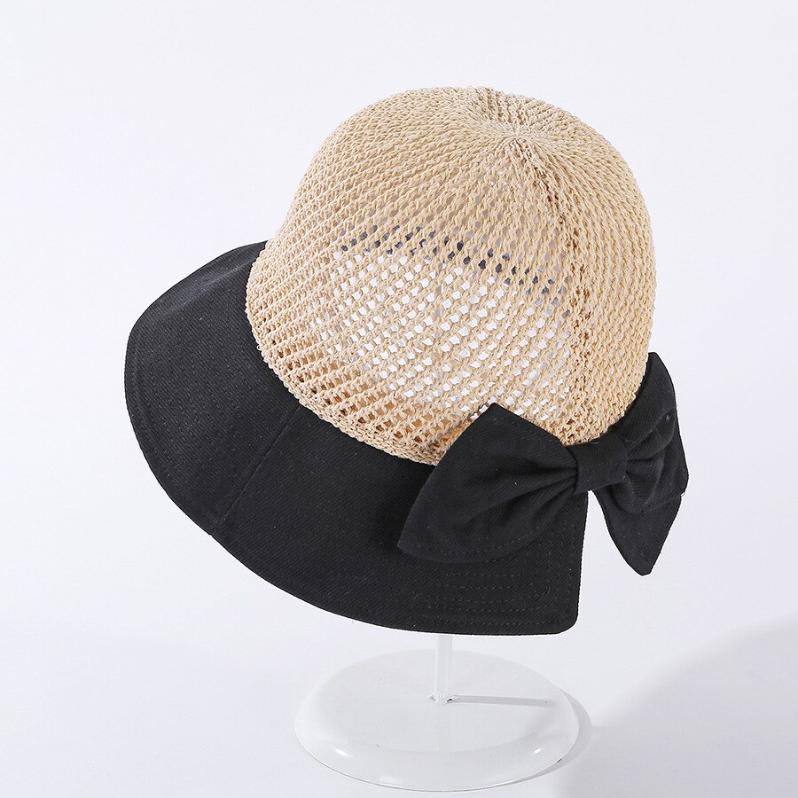 Cokk sommarmössor för kvinnor stickad vikbar solhatt som andas med rosett solskydd solskydd koreansk strandmössa keps resa: Armégrön