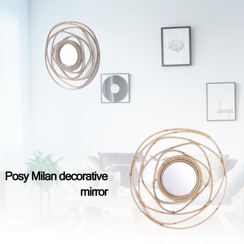Espejo decorativo de mimbre, espejo de ratán nórdico hecho a mano, colgante de pared, adornos para fotografía, espejo, decoración del hogar