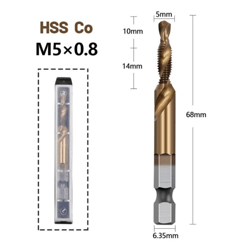 Hex Shank Cobalt Plated Screw Thread Tap Drill Bits Set Compound M3-M10 HSS Screw Thread Metric Tap