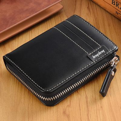 Herren brieftasche aus leder kleine geldbörse retro luxus herren leder brieftasche zipper tasche gehen foto carteira de hombre masculina: Black