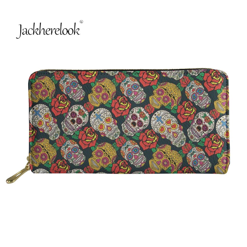 Jackherelook Donne Del Cranio Dello Zucchero Modello Lungo Della Moneta Dei Soldi Borse Contenitore di Lusso di CUOIO Dell'unità di elaborazione Della Chiusura Lampo di Grande Capacità Per La Signora Gotico Magliette E Camicette: HX367Z21