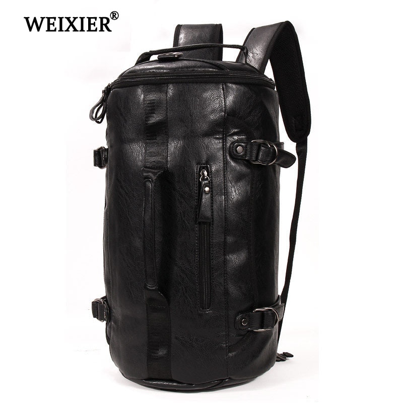 Handsome PU Men's Long-Distance Travel Large-Capacity Backpack Solid Color Retro Style Transport Backpack