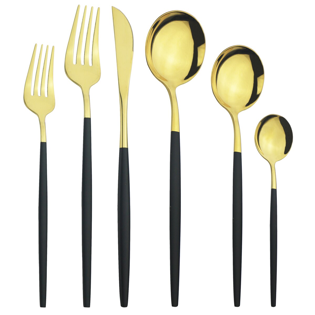 6 stuks witgouden bestekset, messen, dessertvorken, lepels, serviesset, roestvrijstalen serviesset, keukenzilverset: Blank goud