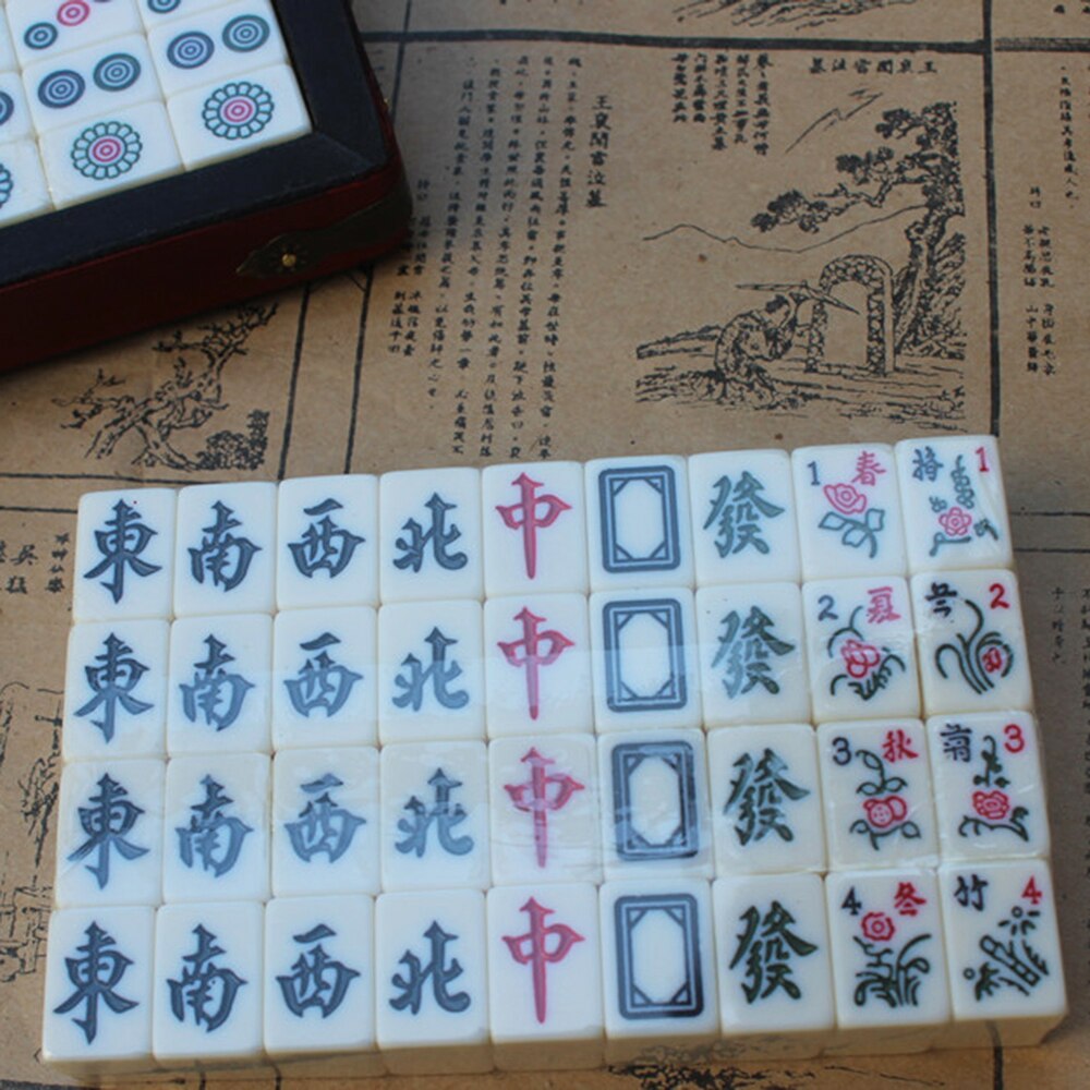 Mini Mah-Jong Set Portable Travel Mahjong Set with Box Fiber board Packaging Outdoor Camping Chinese Numbered Mahjong Set