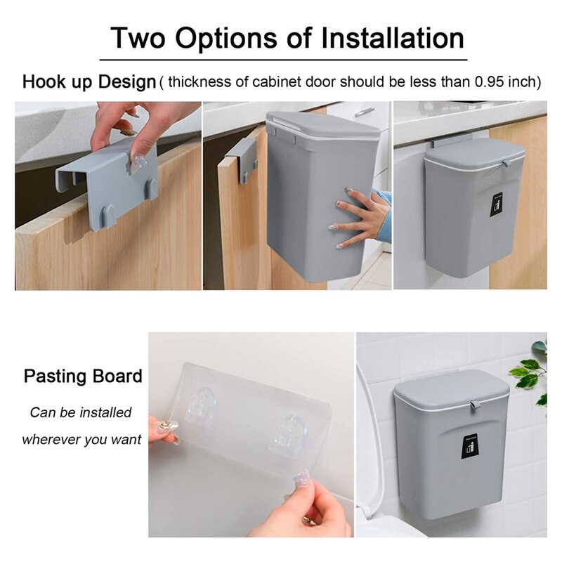 Kitchen Compost Bin for Counter Top or Under Sink, Hanging Small Trash Can with Lid,Mountable Indoor Compost Bucket