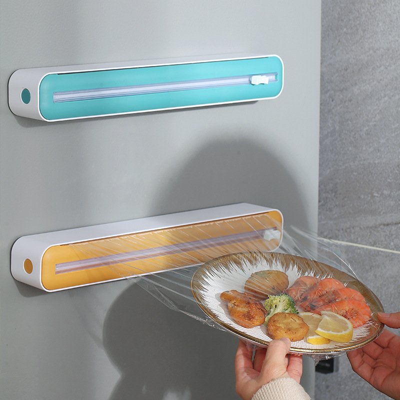 Dispensador magnético de Film para alimentos, caja de almacenamiento con cortador, papel de aluminio, cortador de Film elástico, accesorios de cocina, novedad