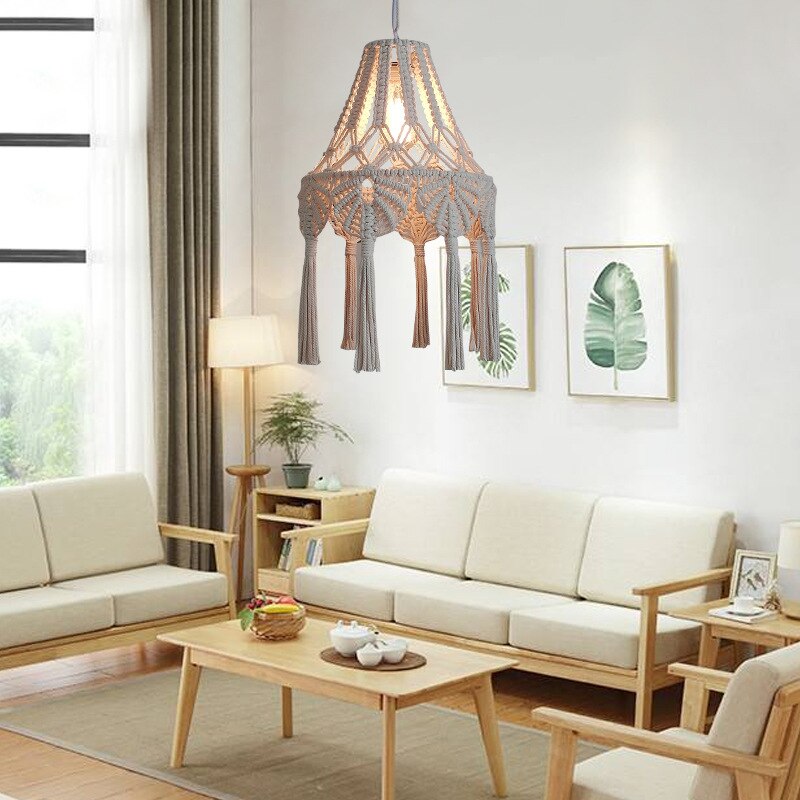 Macrame abażur tapeta w stylu boho wisząca lampa sufitowa tkanina z frędzlami klosz żyrandol dekoracyjne nakładki robić salonu sypialnia