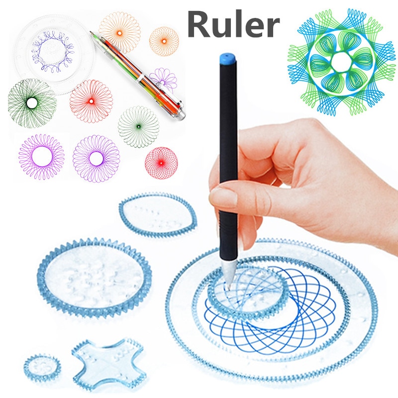 Spirograph Drawing Ruler And Ballpoint Pen Educational Toy Interlocking Gears Wheels Painting Accessories