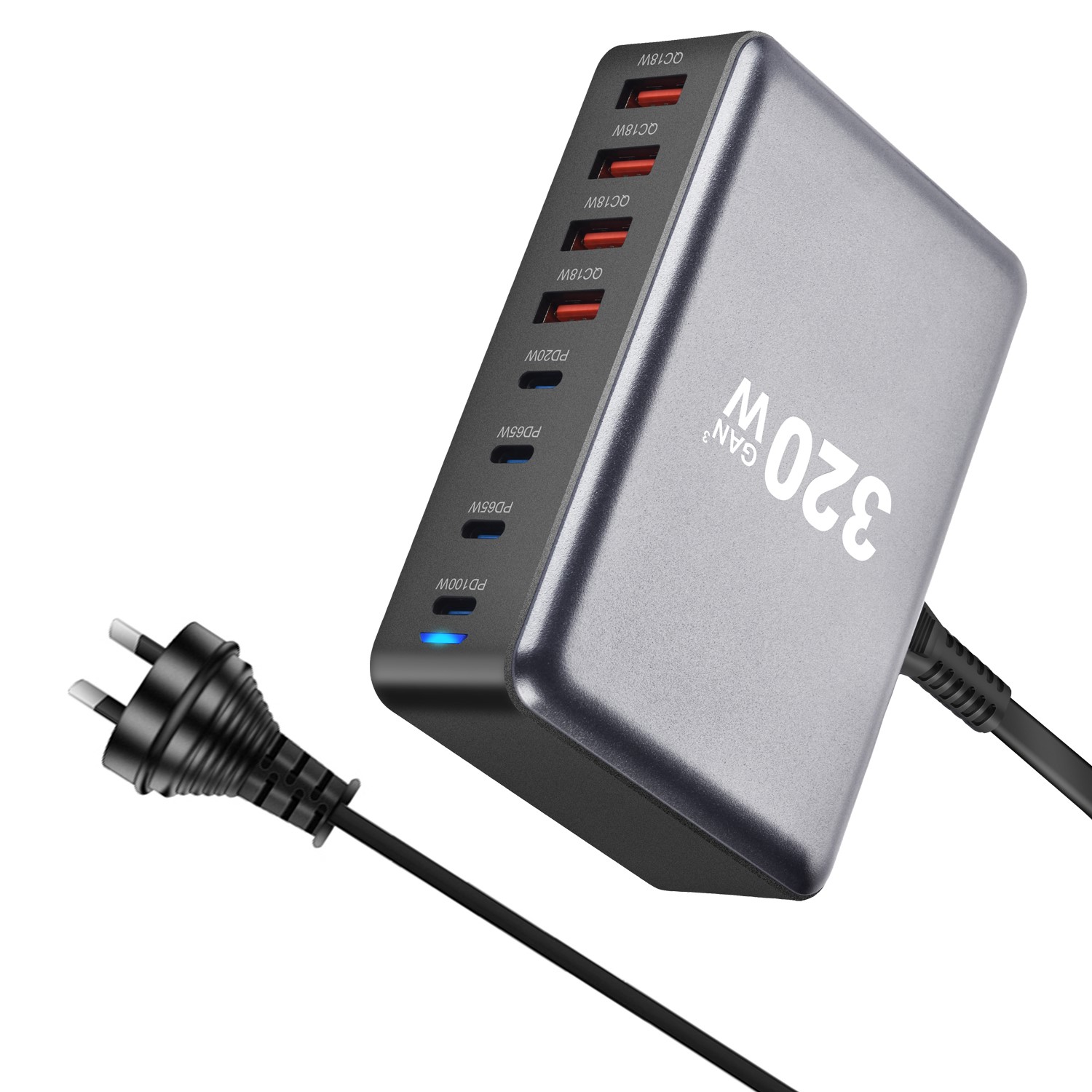 Cargador GaN de escritorio rápido USB C de 320W, cargador PD USB tipo C de 8 puertos, carga rápida 3,0 USB tipo C, cargador rápido para móvil: DE
