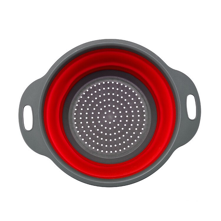 Silicone Foldable Colander Folding Collapsible Drain Strainer Fruit Vegetable Washing Basket Kitchen Storage Tool Draining Pasta: Red / S