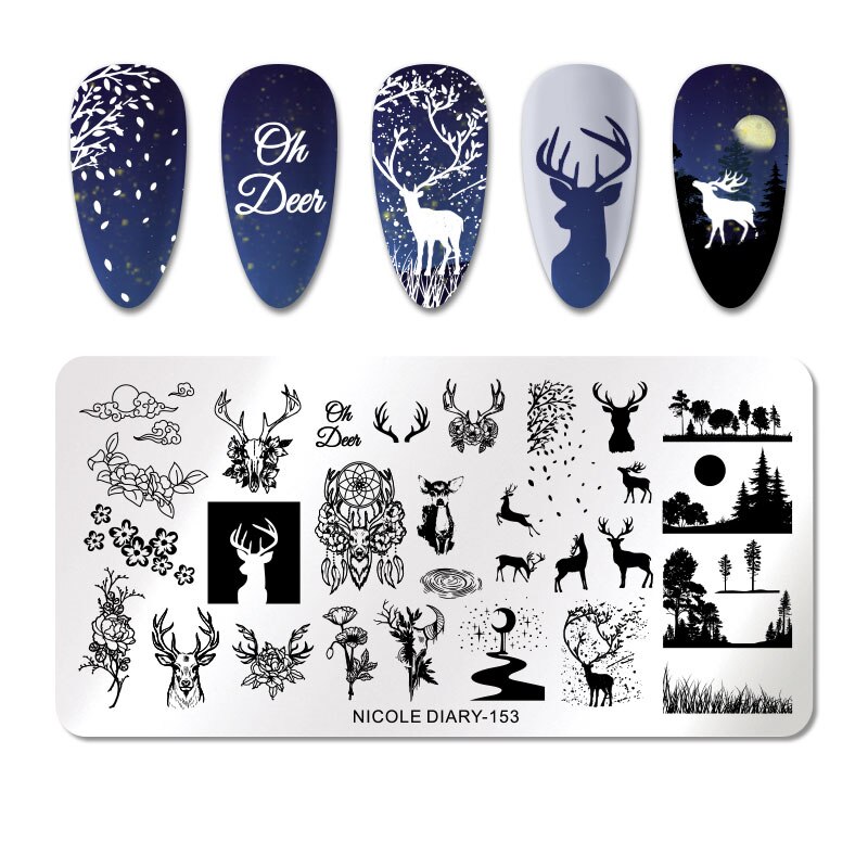 NICOLE DIARY Leopard Butterfly Nail Stamping Plates Tiger Nail Art Stamp Templates Stencils Flower Print Stamping Tool: 153