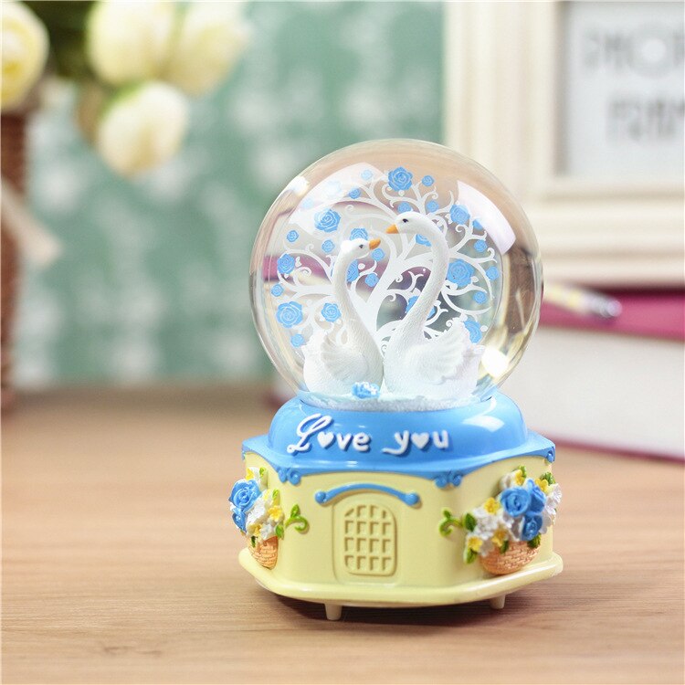 Kristallen bol muziekdoos flamingo meisje ster maan regenboog gloeiende sneeuwvlokken muziekdoos huisdecoratie bureaublad ornament: Bordeauxrood