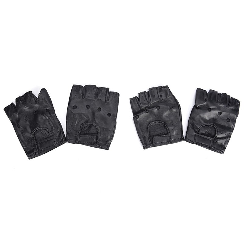 1 par de mitones de cuero sin dedos de PU negros para mujer, medio guantes de conducir dedo para mujer
