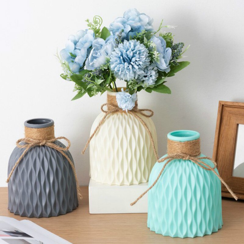 Jarrones de plástico modernos, jarrón de flores anticerámica europeo, elementos de decoración para boda hogar, de ratán, irrompible, simplicidad, macetas