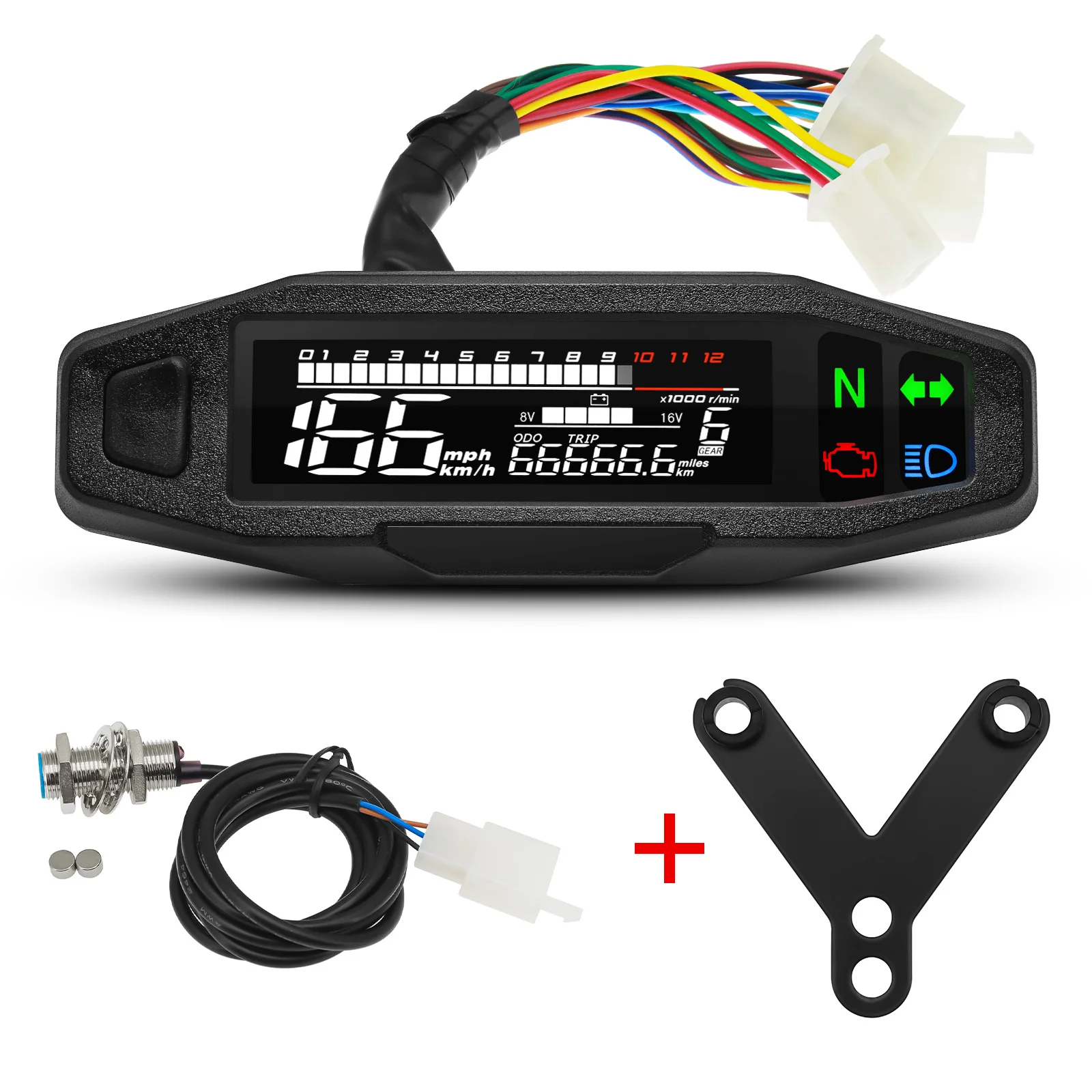 Instrumento medidores digitales universales, velocímetro de Moto, tacómetro Digital, odómetro, Sensor de instrumento, medidor de velocidad, tacómetro: Naranja